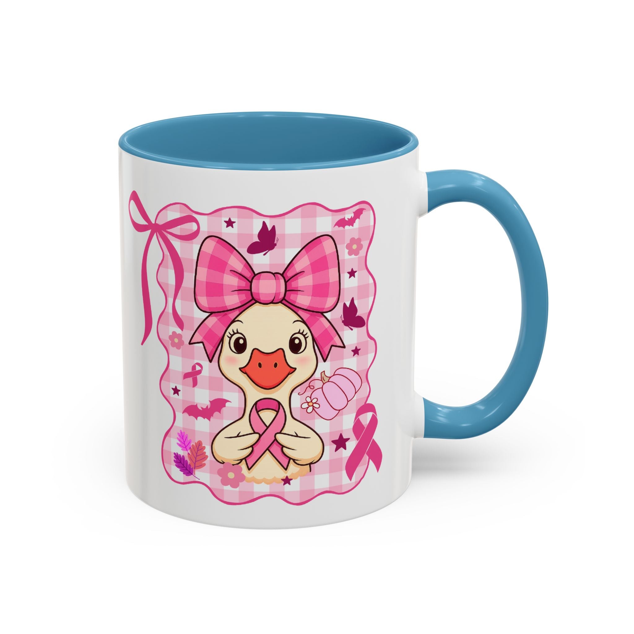 Pink Ribbon Duck Coffee Mug for Breast Cancer Awareness, Cute Gift for Her, Supportive Breast Cancer Mug, Unique Coffee Cup, Holiday Present