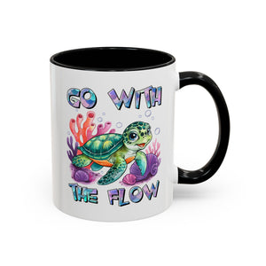 Ocean-Inspired Accent Coffee Mug - 'Go With The Flow' Design turtle