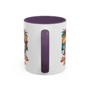 Summer Vibes Coffee Mug, Tropical Cat Mug, Beach Lover Gift, Fun Animal Sipware, Vacation-themed Drinkware, Pet Lover Cup