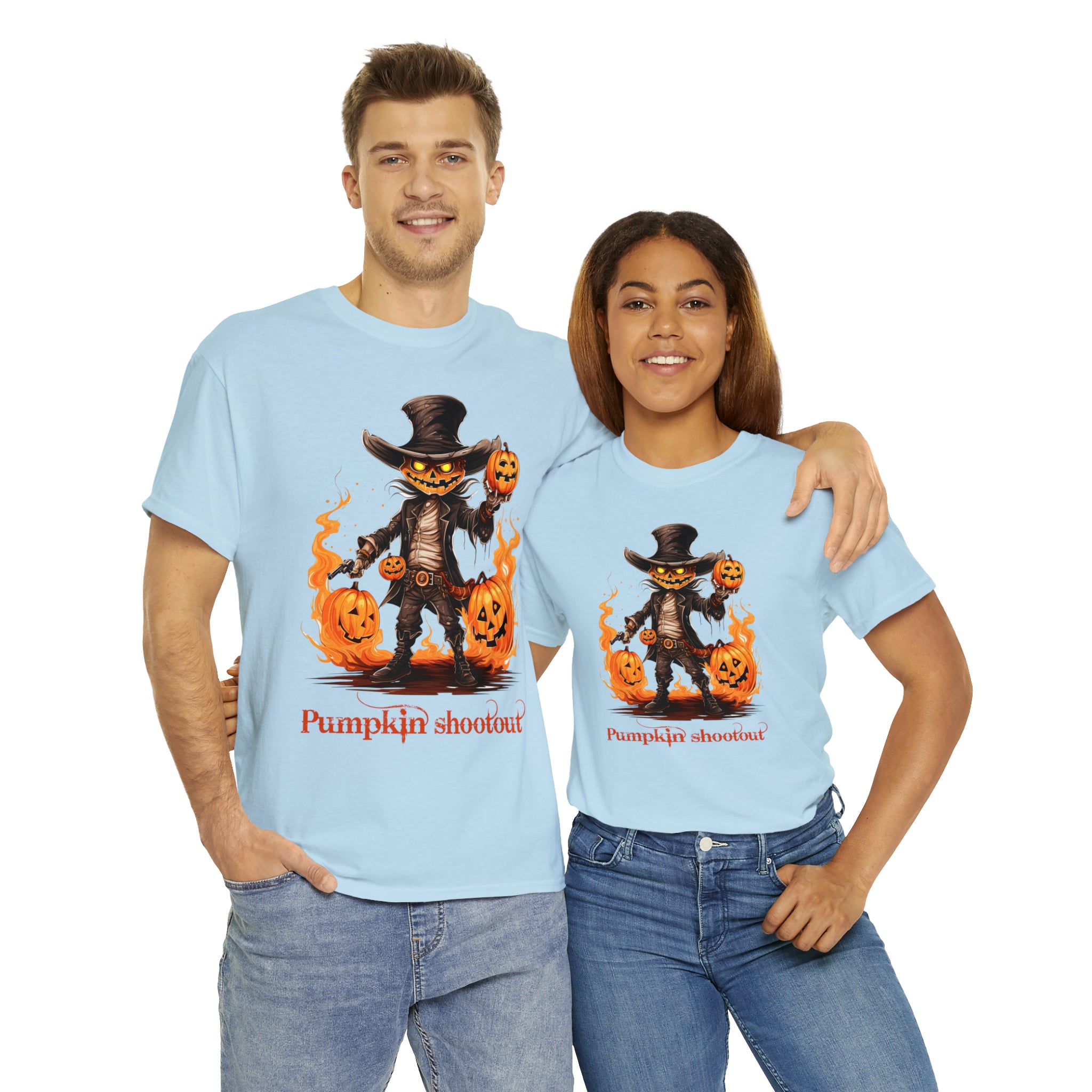 Halloween t shirt pumpkin western style shootout funny fall fun scary stocking stuffer for whole family  cotton tee