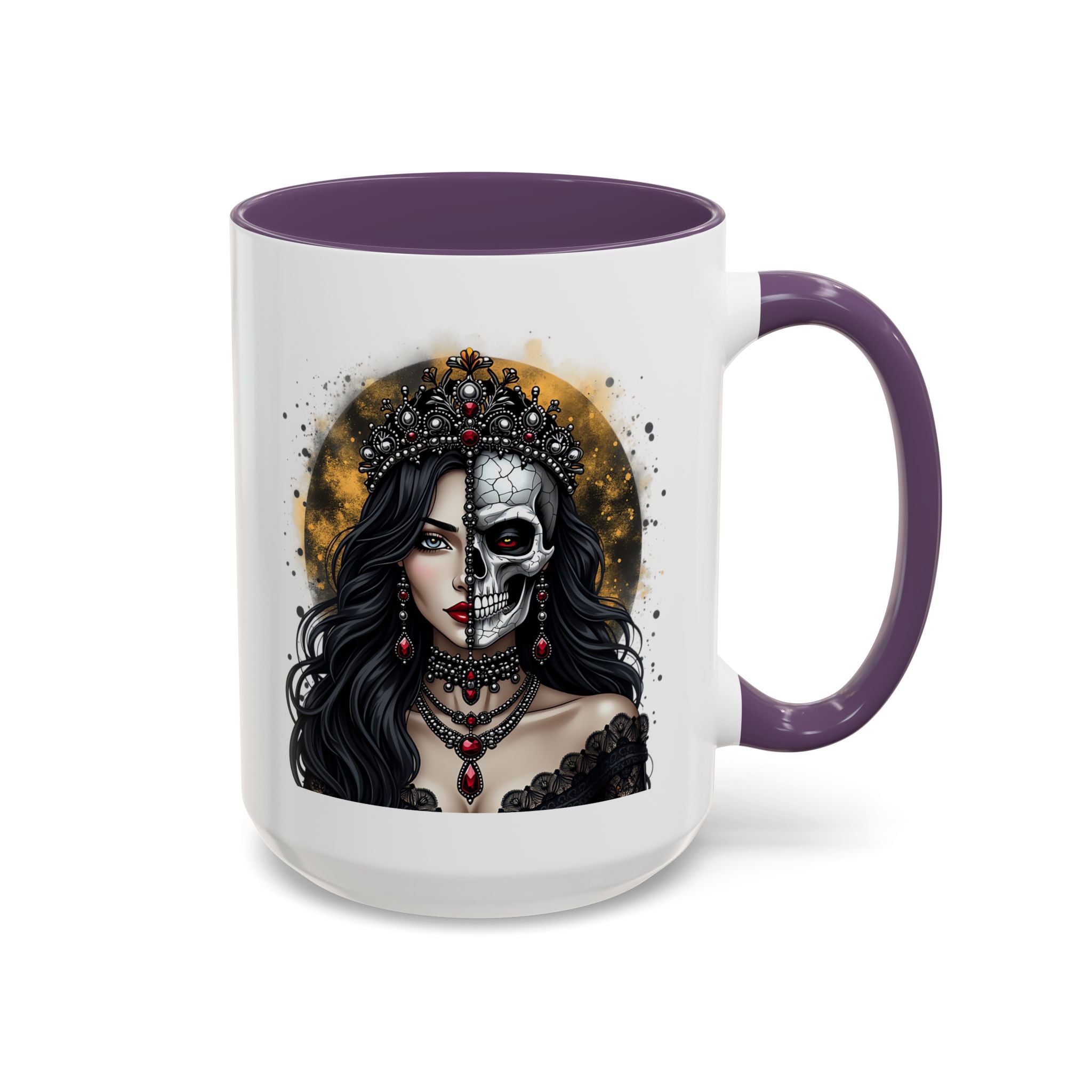Gothic Art Accent Mug - Artistic Skull & Lady Design, Unique Coffee Cup for Halloween, Gift for Her, Decorative Kitchenware, Dark Aesthetic