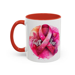 Inspirational Accent Coffee Mug with Pink Ribbon Design, Faith Hope Love Gift, Cancer Awareness Mug, Supportive Drinkware, Meaningful [...]