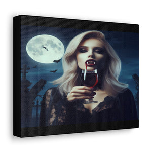 Blonde vampire drinking blood in graveyard Canvas Gallery Wraps