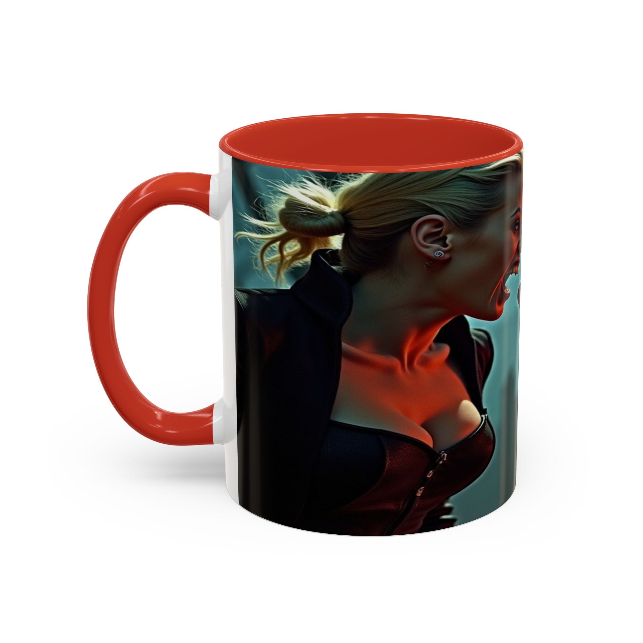 woman vampire and Fierce Werewolf Coffee Mug - 11 & 15oz Accent Mug for horror art lovers