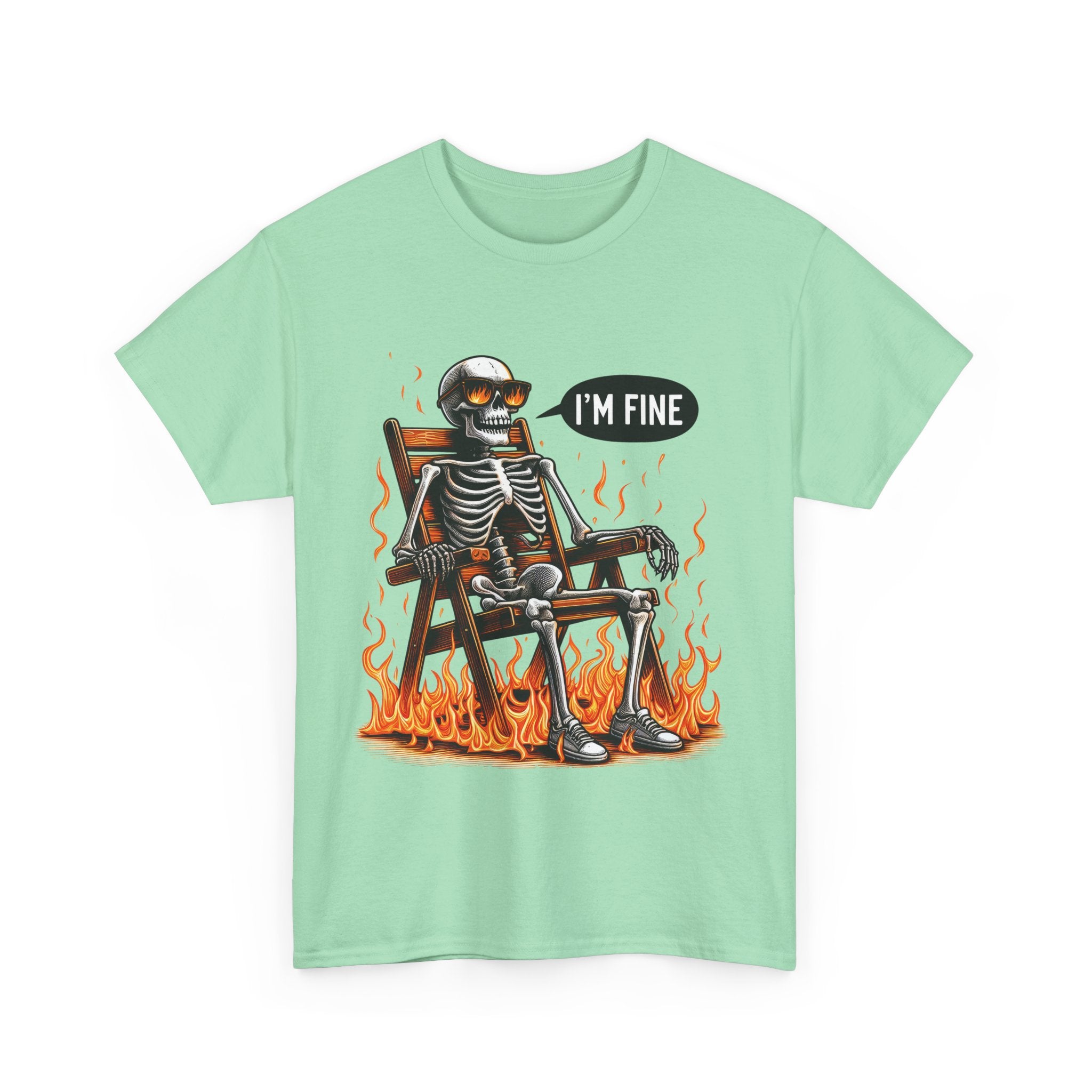 Funny Skeleton Tee - I'm Fine T-Shirt, Humor, Unisex Cotton Shirt, Halloween Gift, Casual Wear, Quirky Fashion