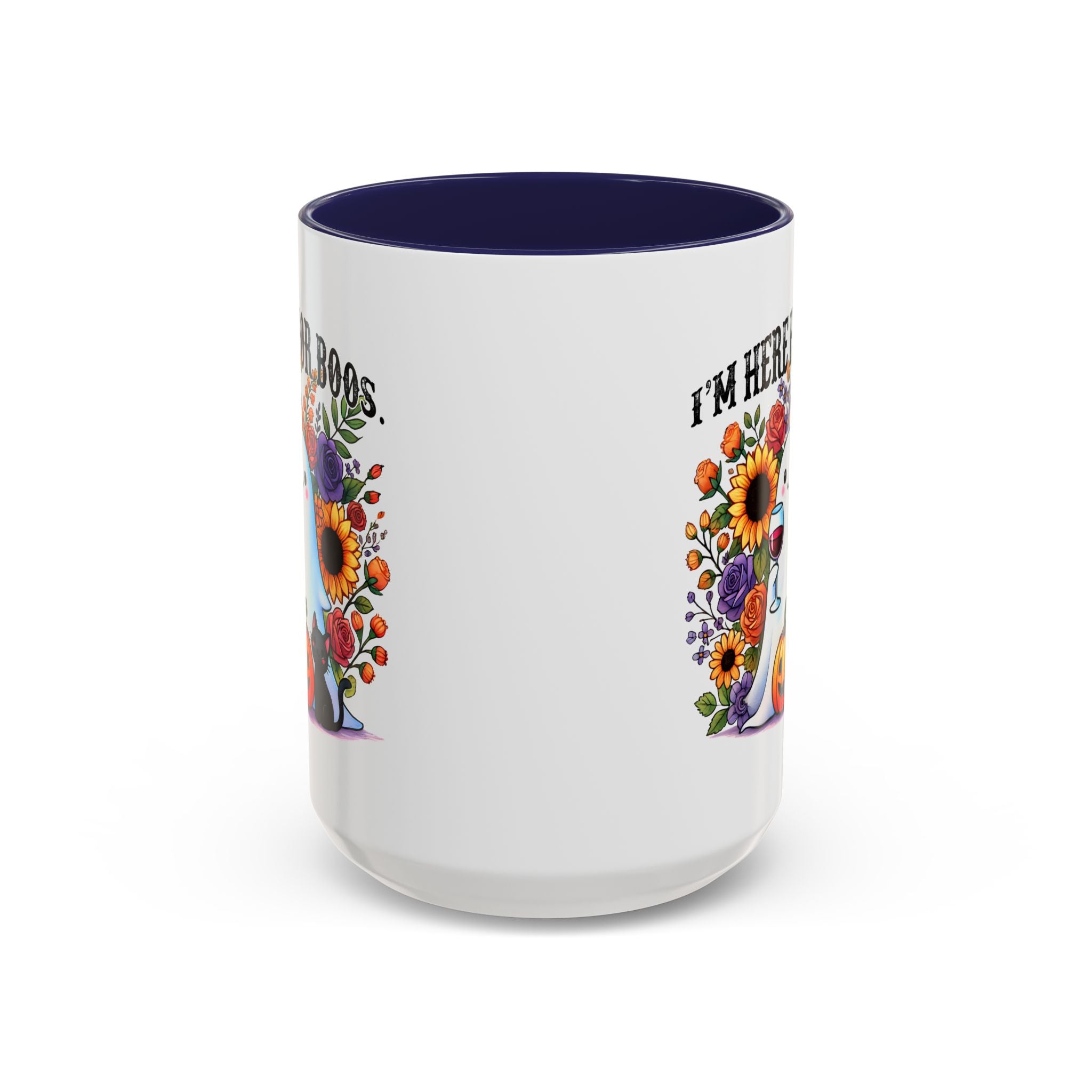 Spooky Floral Coffee Mug - I'm Here for Boos, Halloween Gift, Autumn Decor, Cute Ghost Mug, Cat Lover Drinkware