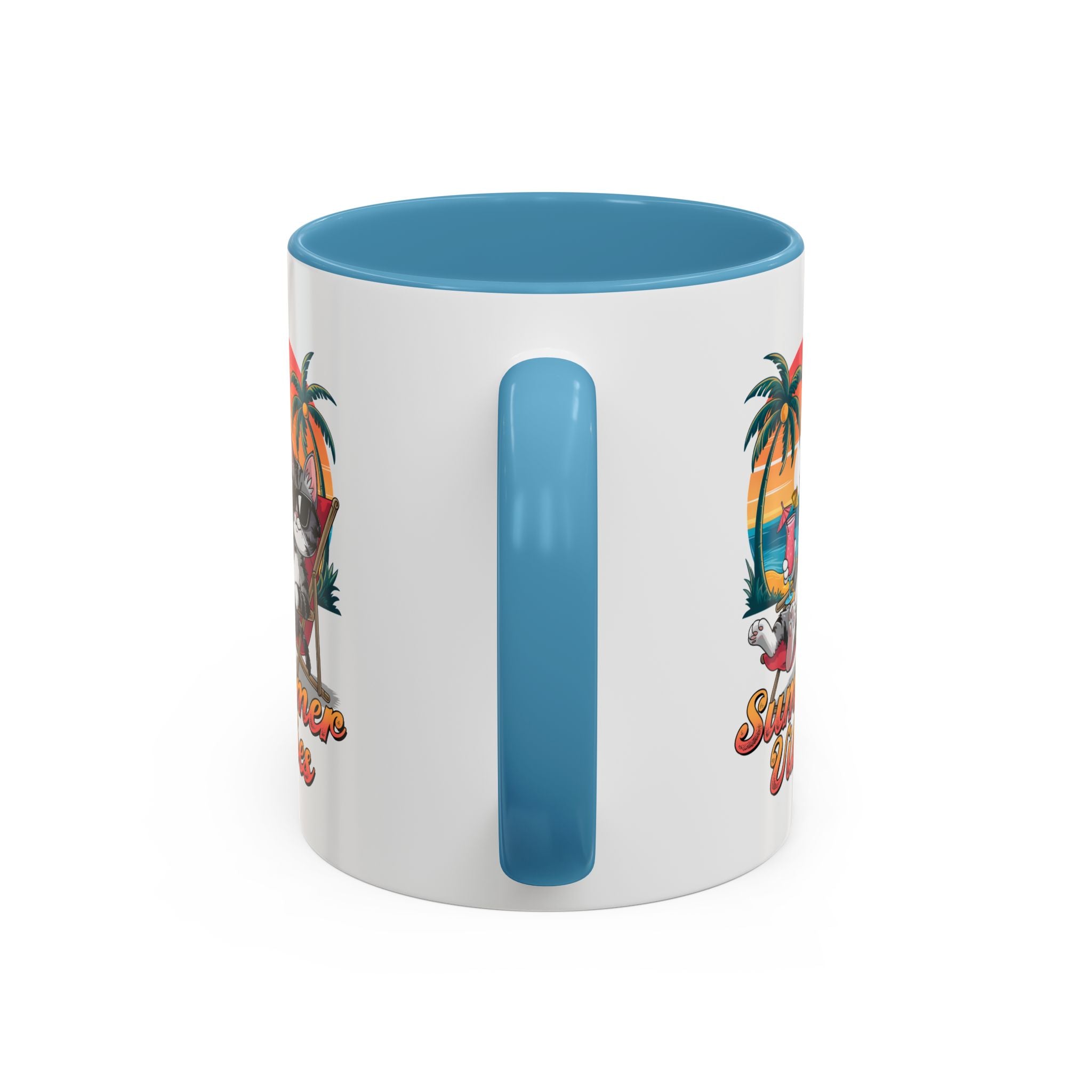 Summer Vibes Coffee Mug, Tropical Cat Mug, Beach Lover Gift, Fun Animal Sipware, Vacation-themed Drinkware, Pet Lover Cup