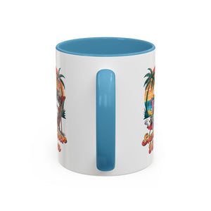 Summer Vibes Coffee Mug, Tropical Cat Mug, Beach Lover Gift, Fun Animal Sipware, Vacation-themed Drinkware, Pet Lover Cup