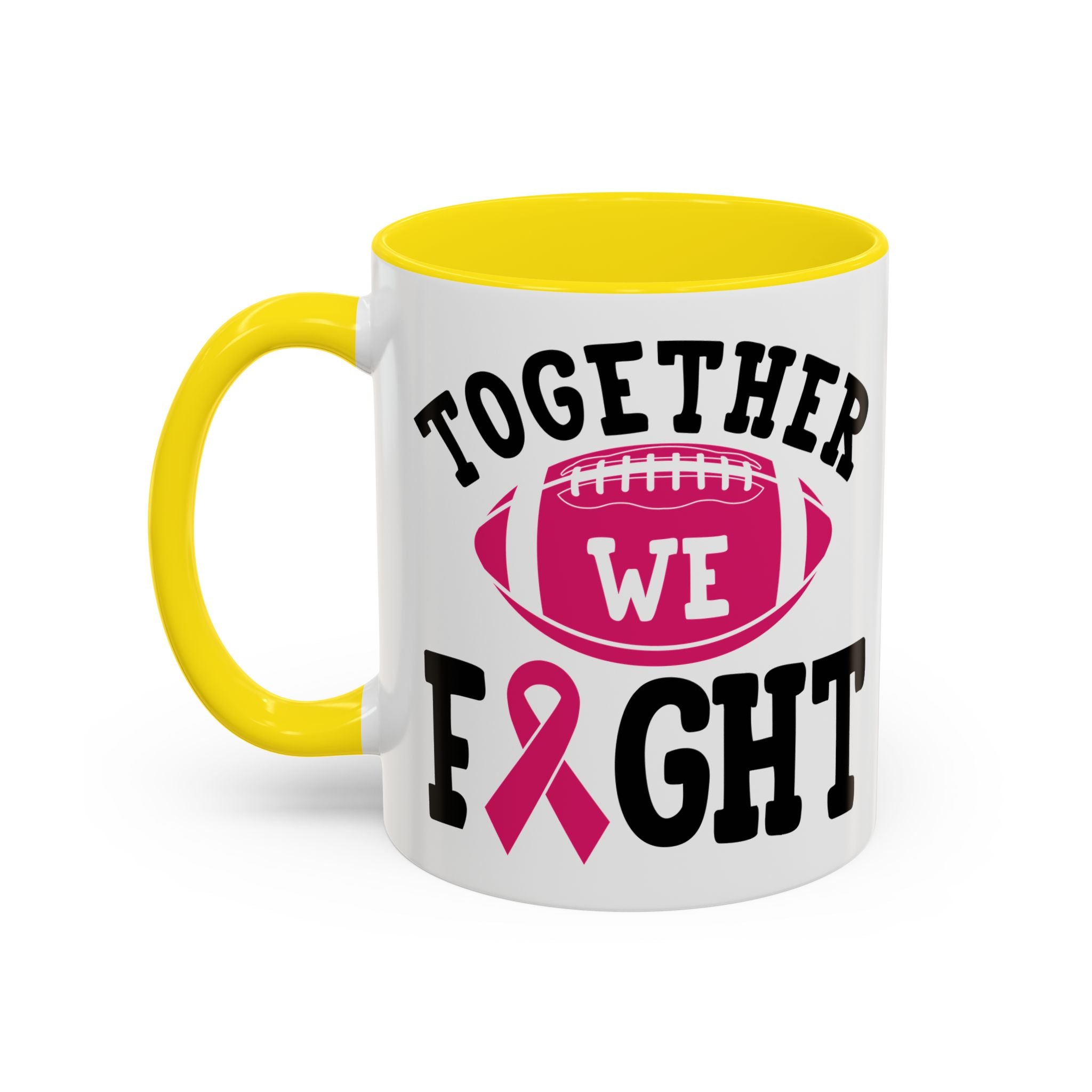Together We Fight Pink Ribbon Coffee Mug, Support Breast Cancer Awareness, Gift for Survivors, Football Lovers, Empowerment