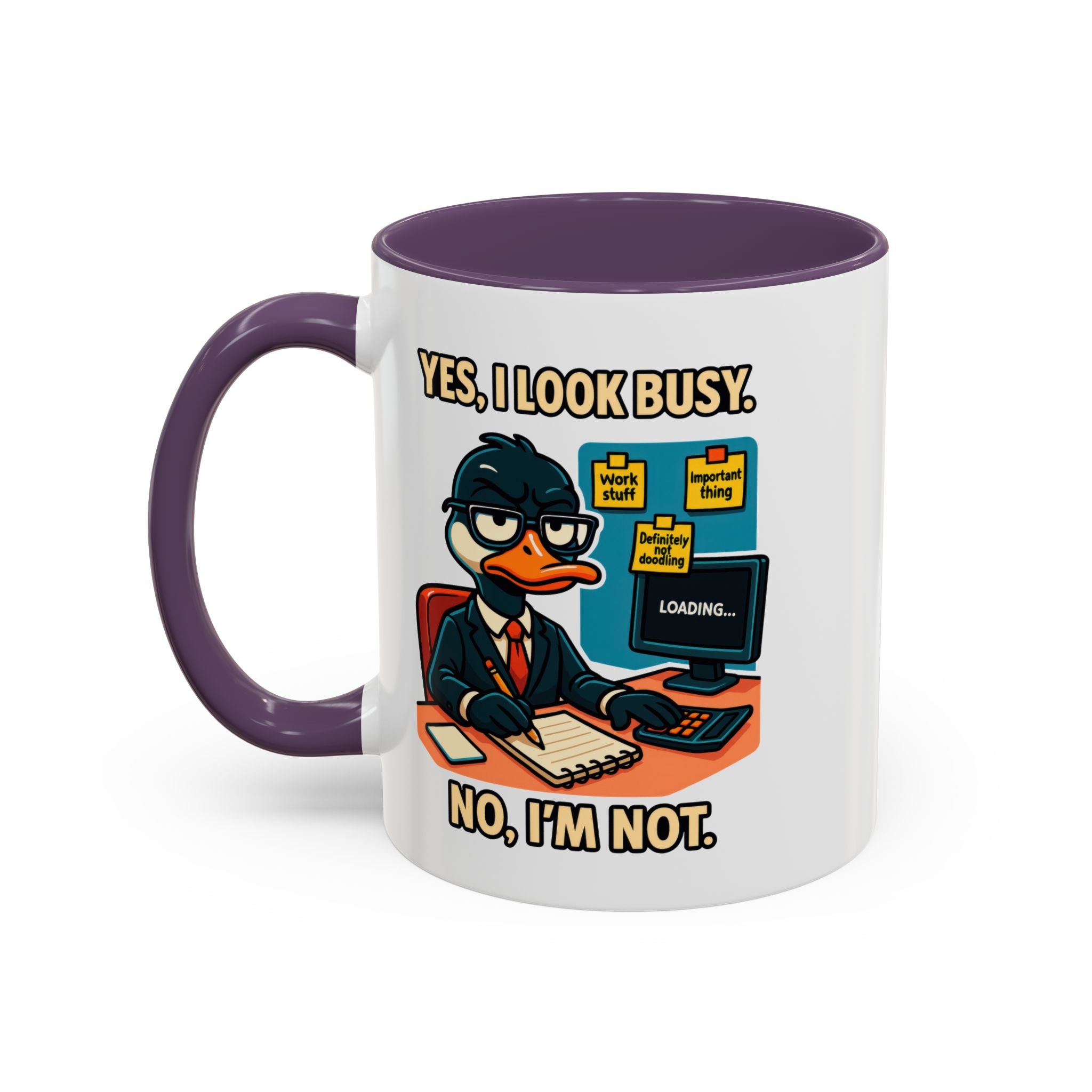 Busy Duck Coffee Mug, Humorous Office Mug, Cute Animal Mug Gift, Quirky Work Mug, Funny Gift for Coworkers