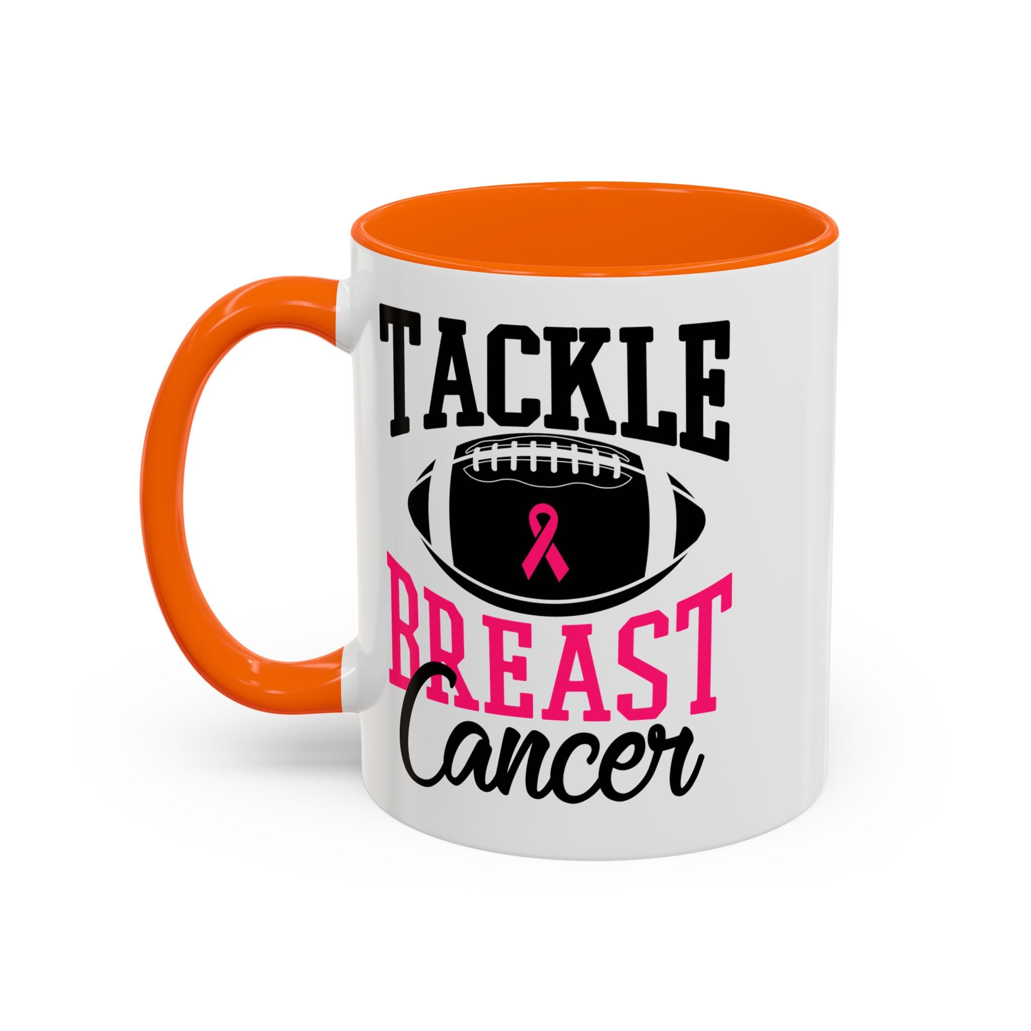 Tackle Breast Cancer Coffee Mug, Supportive Gift for Football Fans, Awareness Mug, Cheer Team Spirit, Fundraiser Drinkware