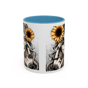 Sunflower Skull Accent Coffee Mug, Gothic Floral Mug, Unique Gift for Coffee Lovers, Boho Decor, Halloween Mug, Artful Drinkware