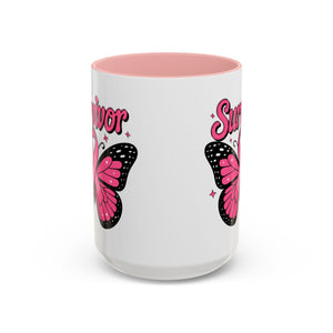 Survivor Butterfly Coffee Mug, Inspirational Gift, Pink Ribbon Mug, Breast Cancer Awareness, Empowerment Cup, Motivational Drinkware