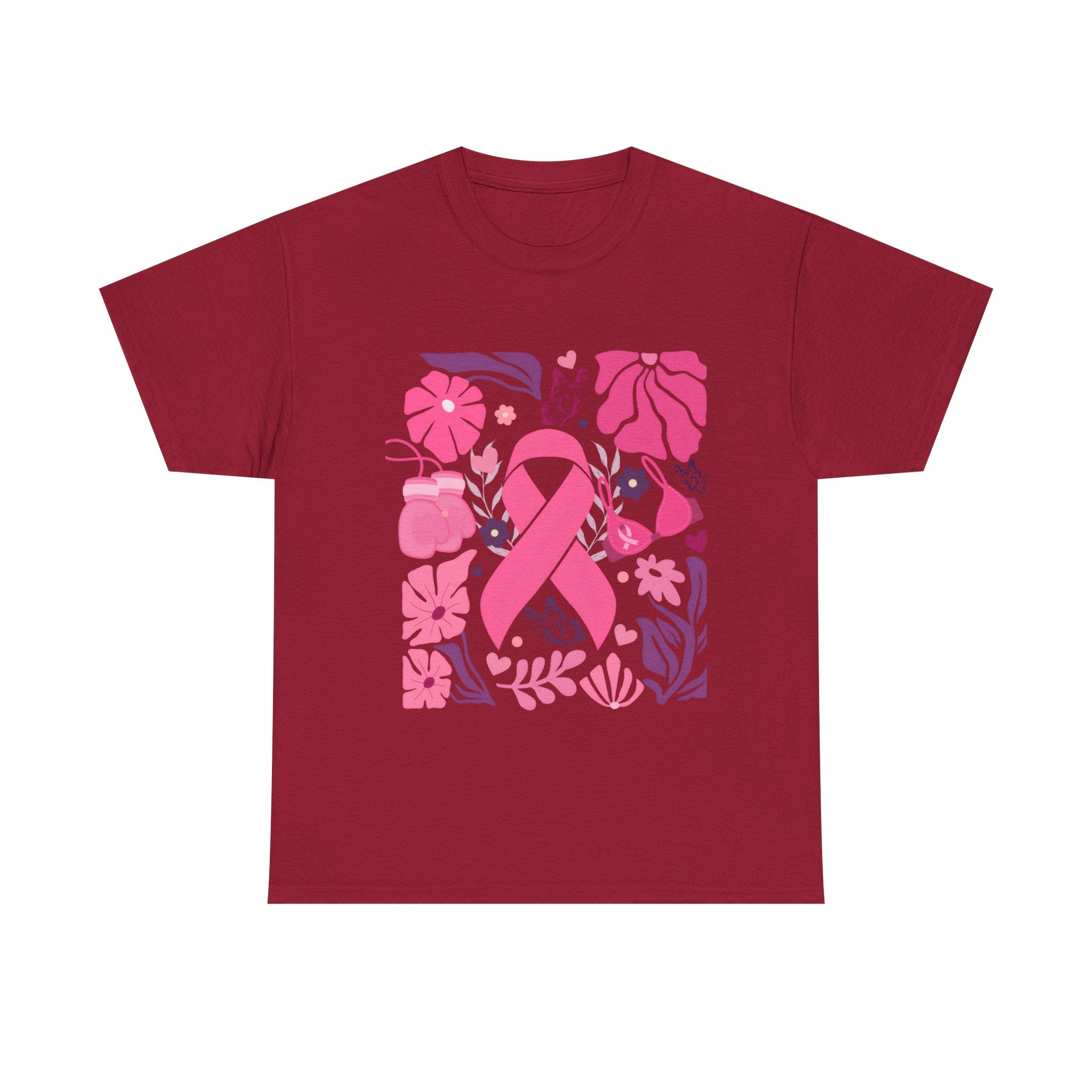 Pink Ribbon Awareness Tee, Flower Power Shirt, Support Breast Cancer, Unisex Cotton T-shirt, Thoughtful Gift for Her