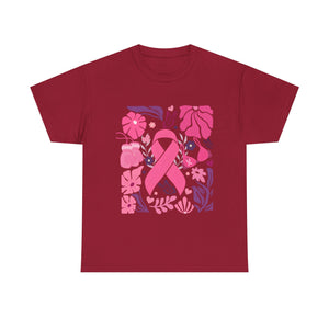 Pink Ribbon Awareness Tee, Flower Power Shirt, Support Breast Cancer, Unisex Cotton T-shirt, Thoughtful Gift for Her