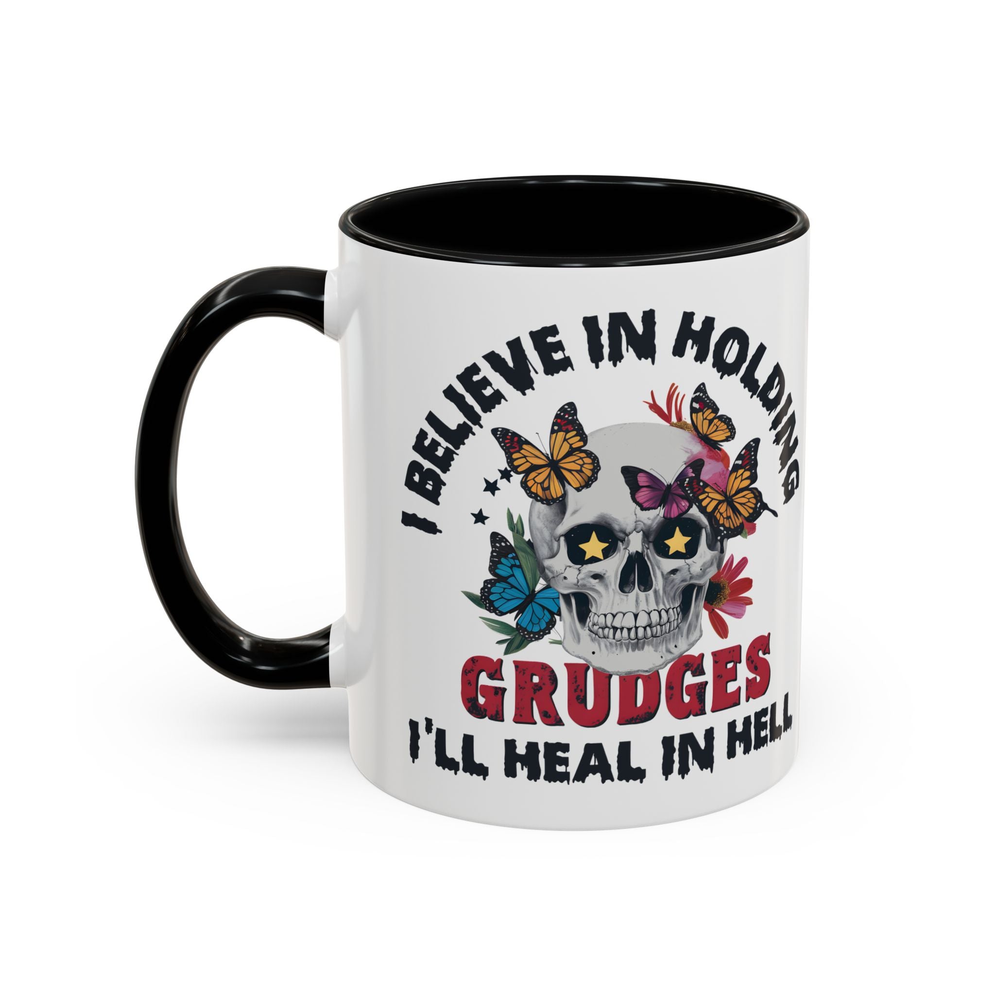 Grudge-Holder Coffee Mug - 11 & 15oz Ceramic with Floral Skull Design gothic horror art