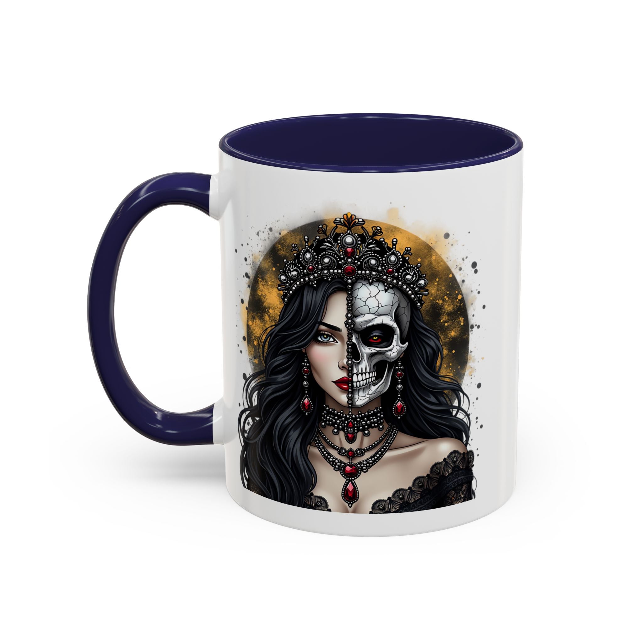 Gothic Art Accent Mug - Artistic Skull & Lady Design, Unique Coffee Cup for Halloween, Gift for Her, Decorative Kitchenware, Dark Aesthetic