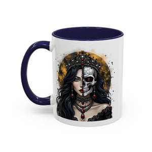 Gothic Art Accent Mug - Artistic Skull & Lady Design, Unique Coffee Cup for Halloween, Gift for Her, Decorative Kitchenware, Dark Aesthetic