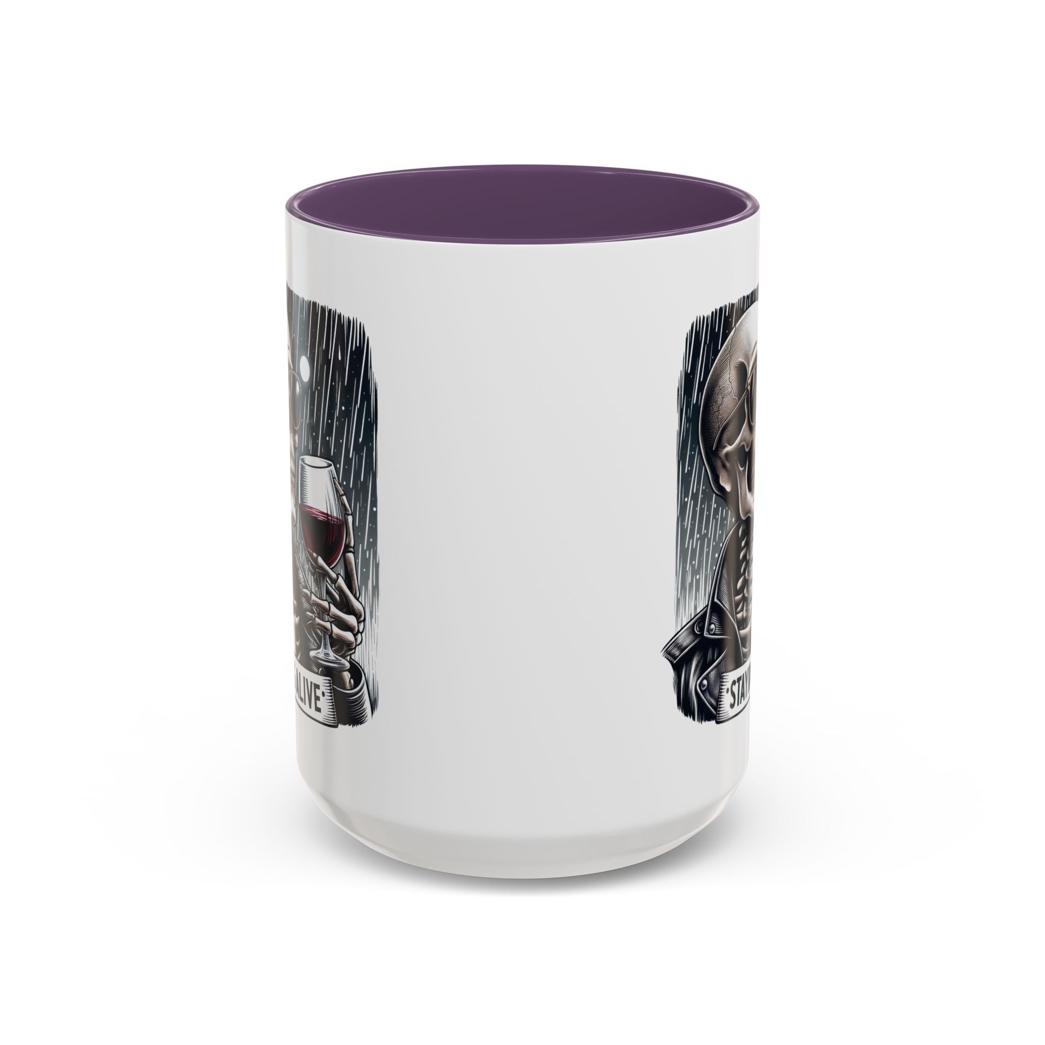 Stylish Skull Coffee Mug, Gothic Drinkware, Staying Alive Gift for Halloween, Funny Office Mug, Alternative Drinkware