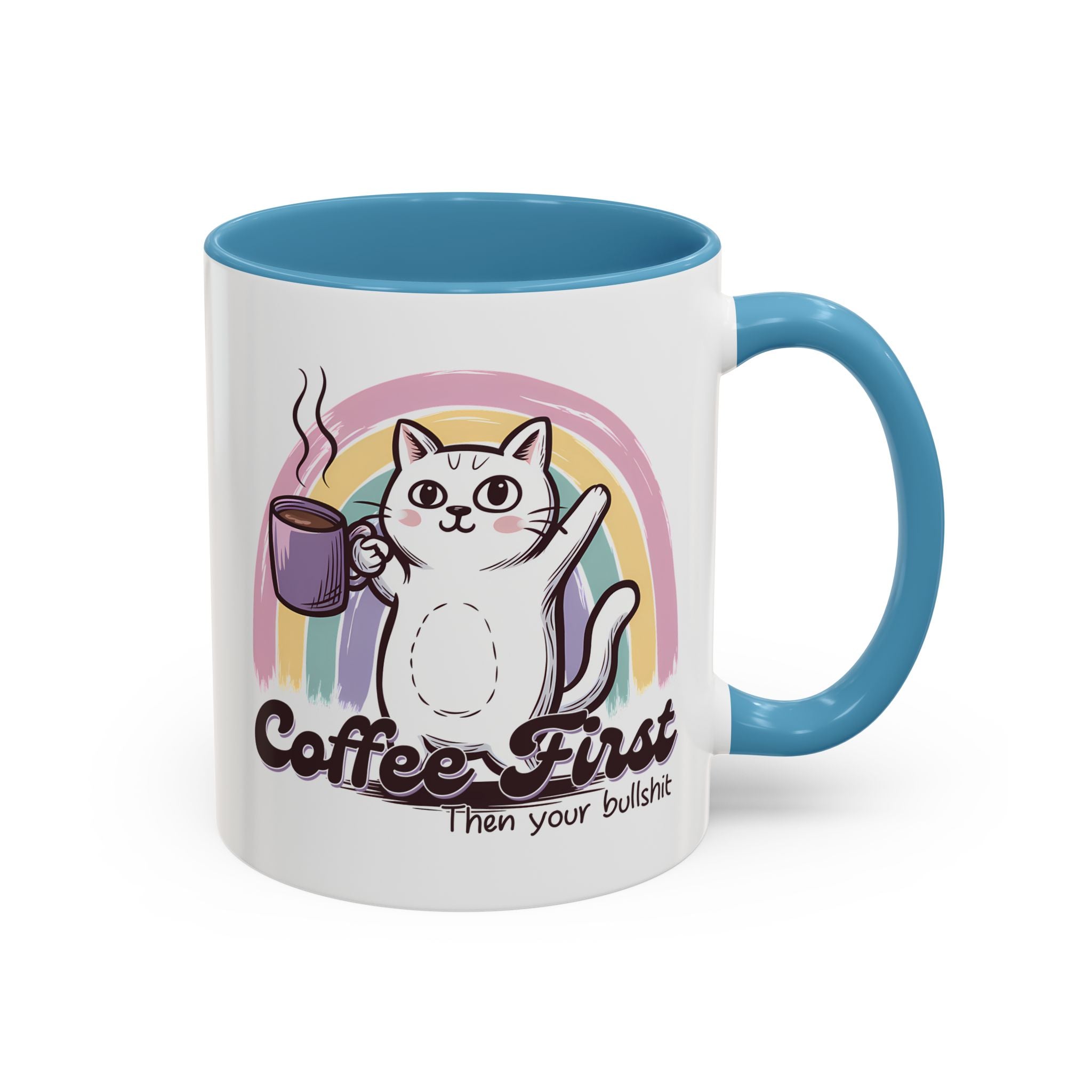 Coffee First Cat Mug - Humorous 11 & 15oz Accent Coffee Cup for Cat Lovers sarcasm