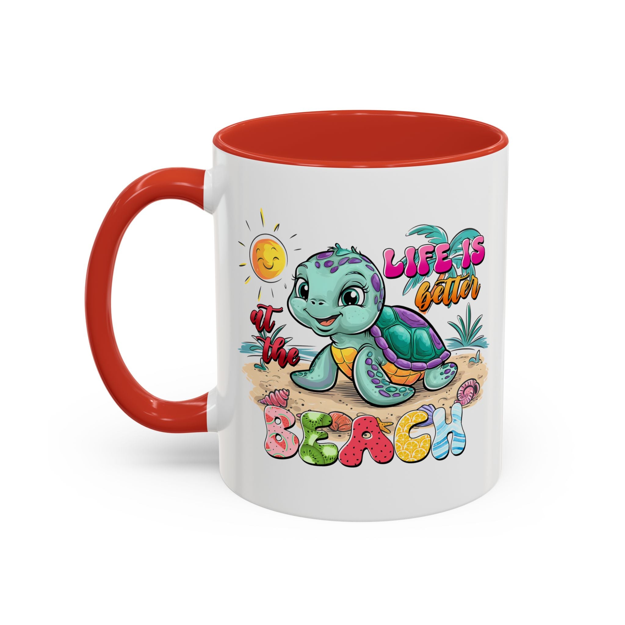 Beach Vibe Accent Coffee Mug - "Life is Better at the Beach" Design turtle animal lover