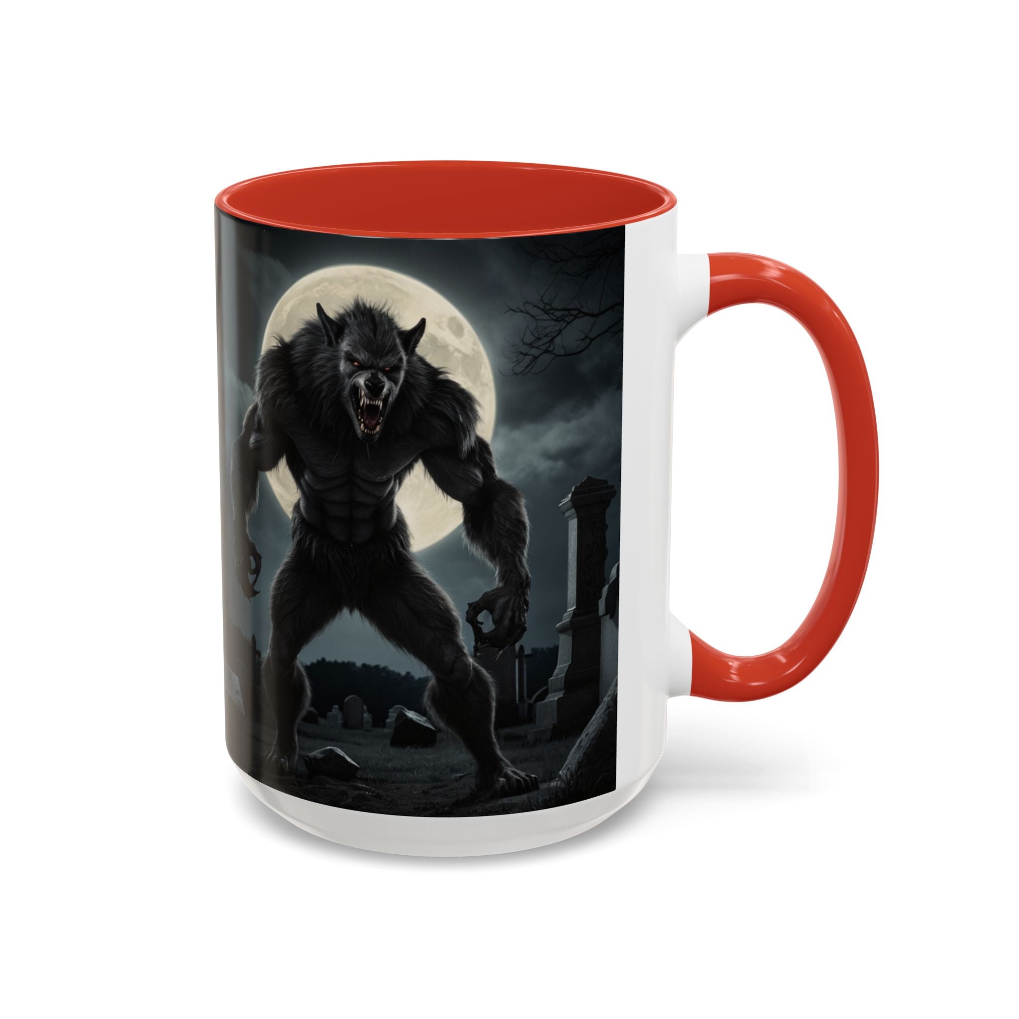 Werewolf Graveyard Coffee Mug — Gothic Moonlit Horror Accent Mug (11/15oz) fantasy