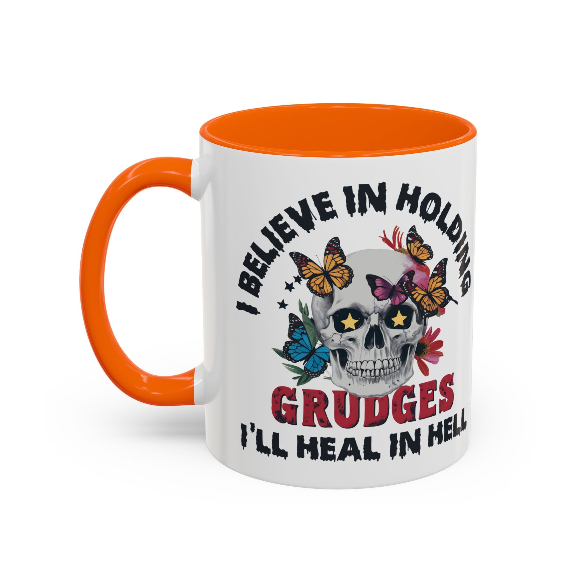 Grudge-Holder Coffee Mug - 11 & 15oz Ceramic with Floral Skull Design gothic horror art