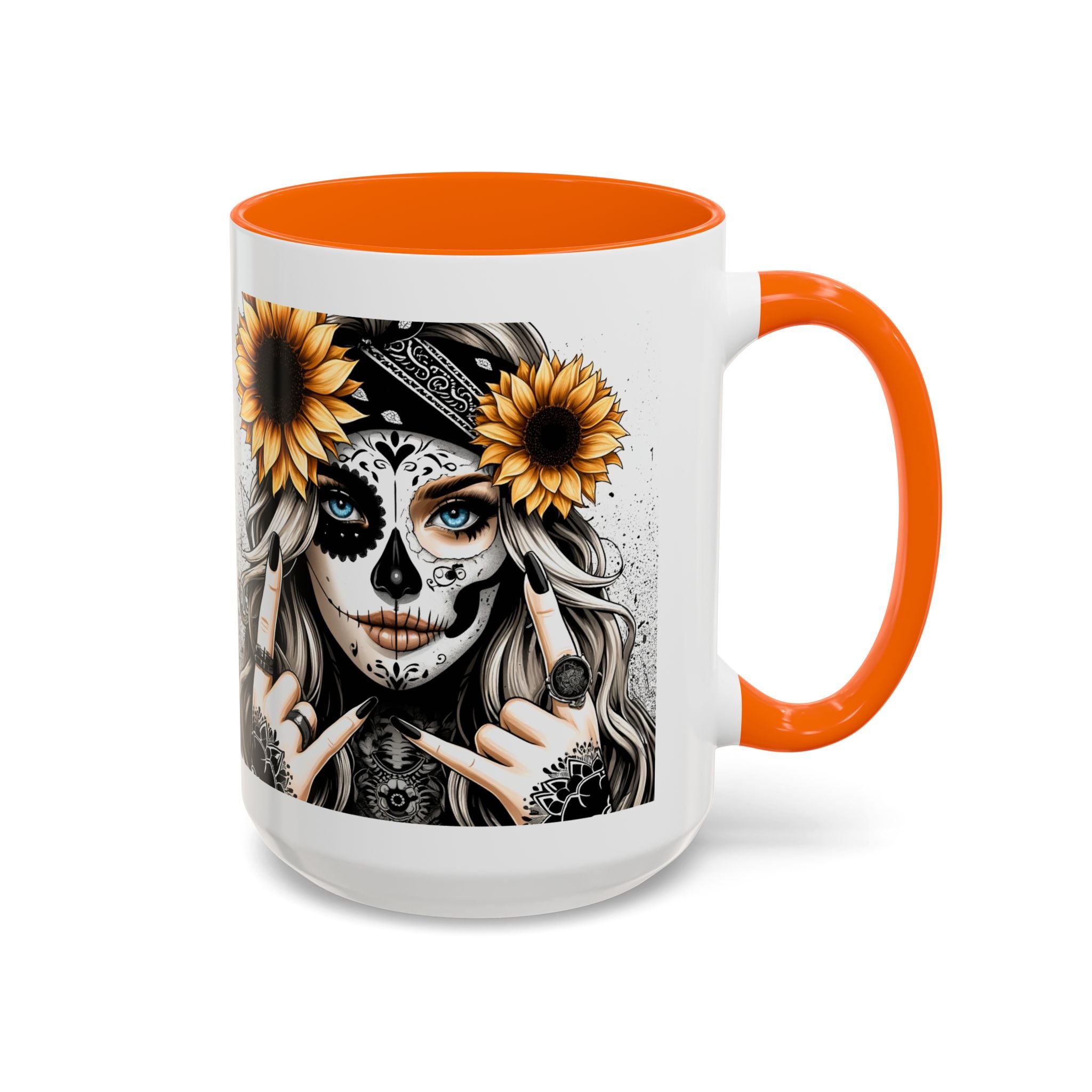 Sunflower Skull Accent Coffee Mug, Gothic Floral Mug, Unique Gift for Coffee Lovers, Boho Decor, Halloween Mug, Artful Drinkware