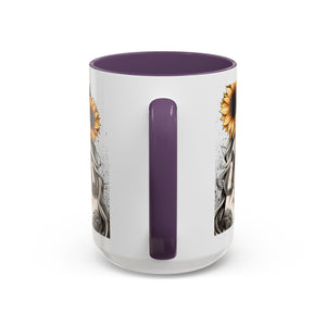 Sunflower Skull Accent Coffee Mug, Gothic Floral Mug, Unique Gift for Coffee Lovers, Boho Decor, Halloween Mug, Artful Drinkware