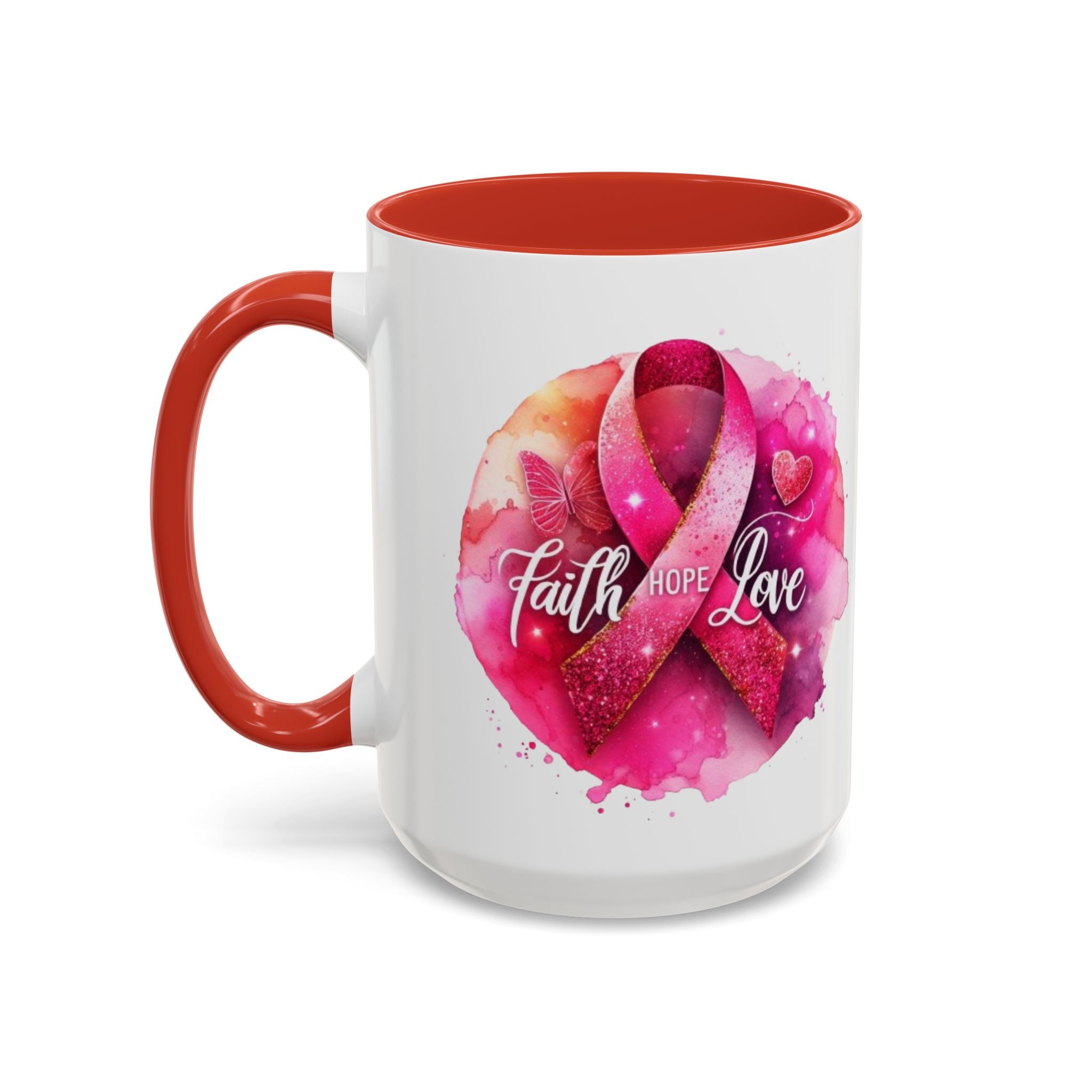 Inspirational Accent Coffee Mug with Pink Ribbon Design, Faith Hope Love Gift, Cancer Awareness Mug, Supportive Drinkware, Meaningful [...]