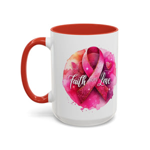 Inspirational Accent Coffee Mug with Pink Ribbon Design, Faith Hope Love Gift, Cancer Awareness Mug, Supportive Drinkware, Meaningful [...]