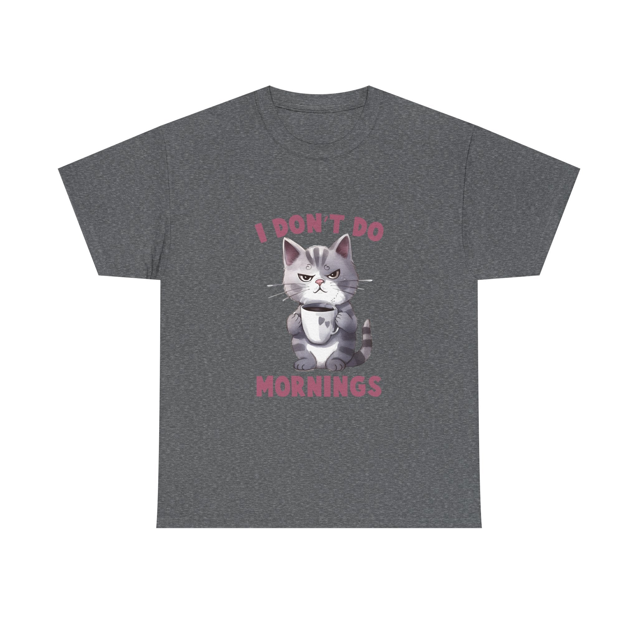 I Don't Do Mornings Cat Tee | Funny Unisex Cotton T-Shirt, Gift for Cat Lovers, Relaxed Fit Top, Cute Pet Owner Appreciation