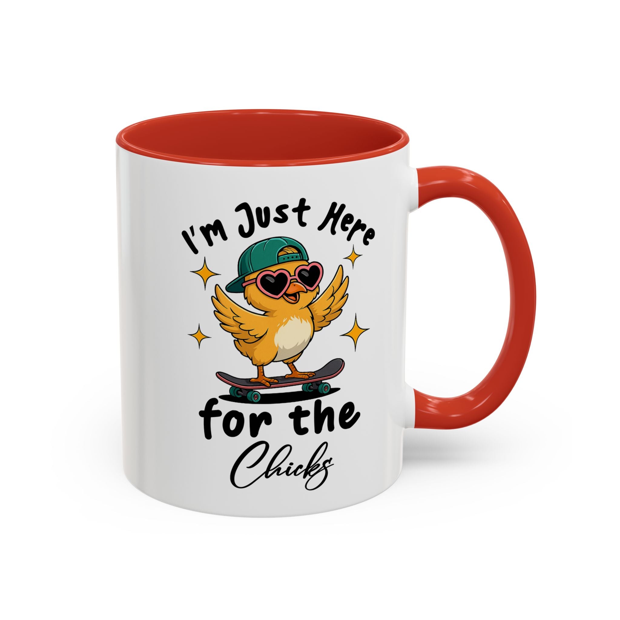 I'm Just Here for the Chicks Coffee Mug — Cute Skateboarding Chick Accent Mug