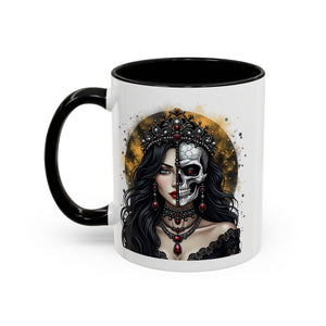 Gothic Art Accent Mug - Artistic Skull & Lady Design, Unique Coffee Cup for Halloween, Gift for Her, Decorative Kitchenware, Dark Aesthetic