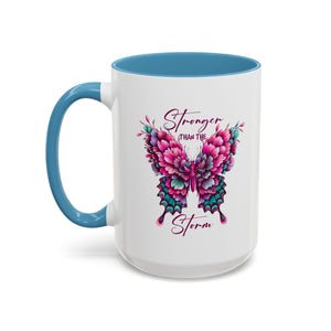 Stronger Than The Storm Accent Coffee Mug - Inspirational Butterfly Design