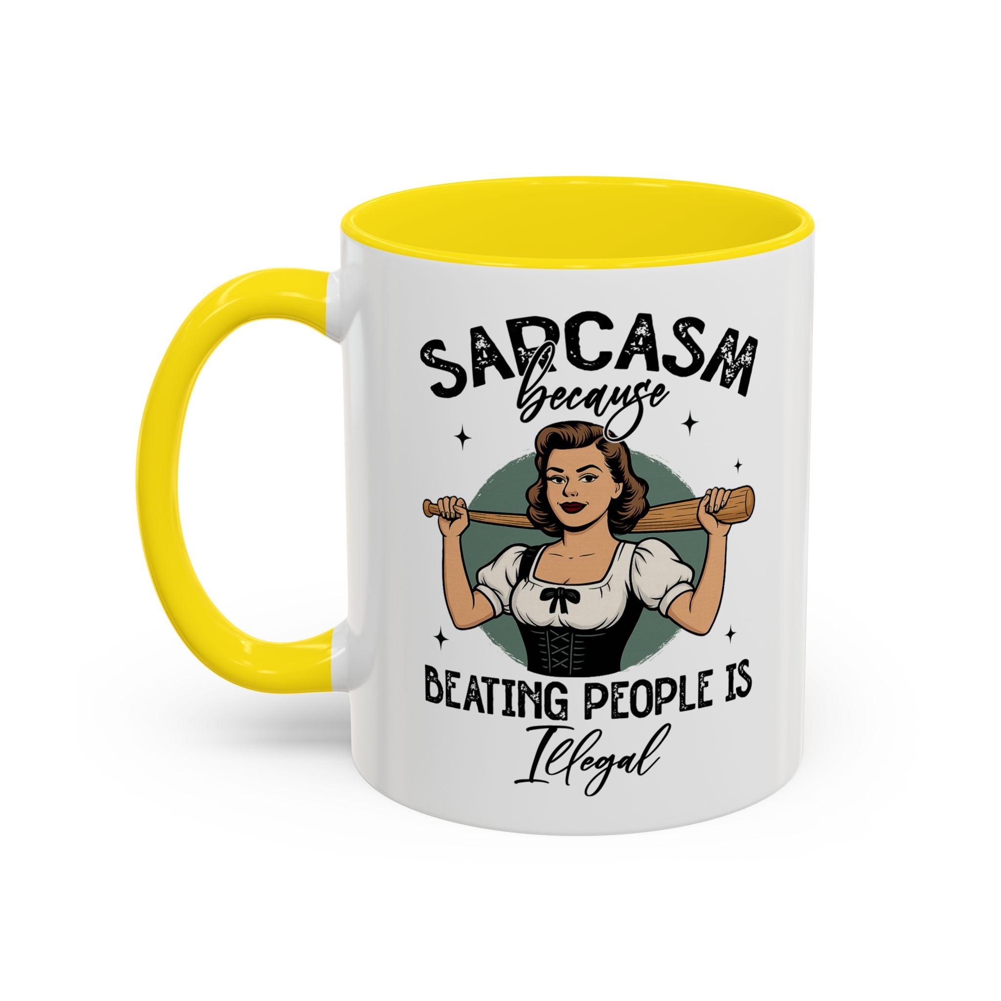 Sarcasm Coffee Mug — “Sarcasm Because Beating People Is Illegal” Accent Mug attitude funny