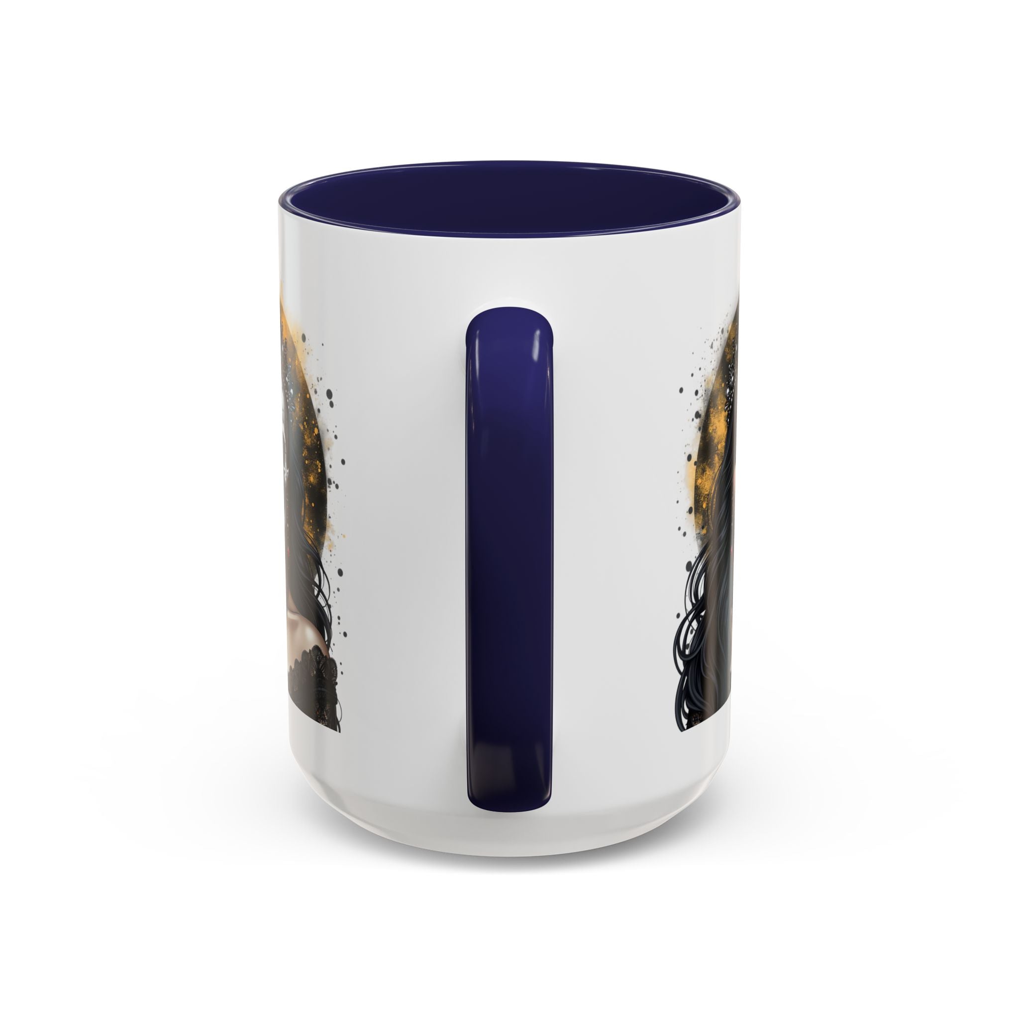 Gothic Art Accent Mug - Artistic Skull & Lady Design, Unique Coffee Cup for Halloween, Gift for Her, Decorative Kitchenware, Dark Aesthetic
