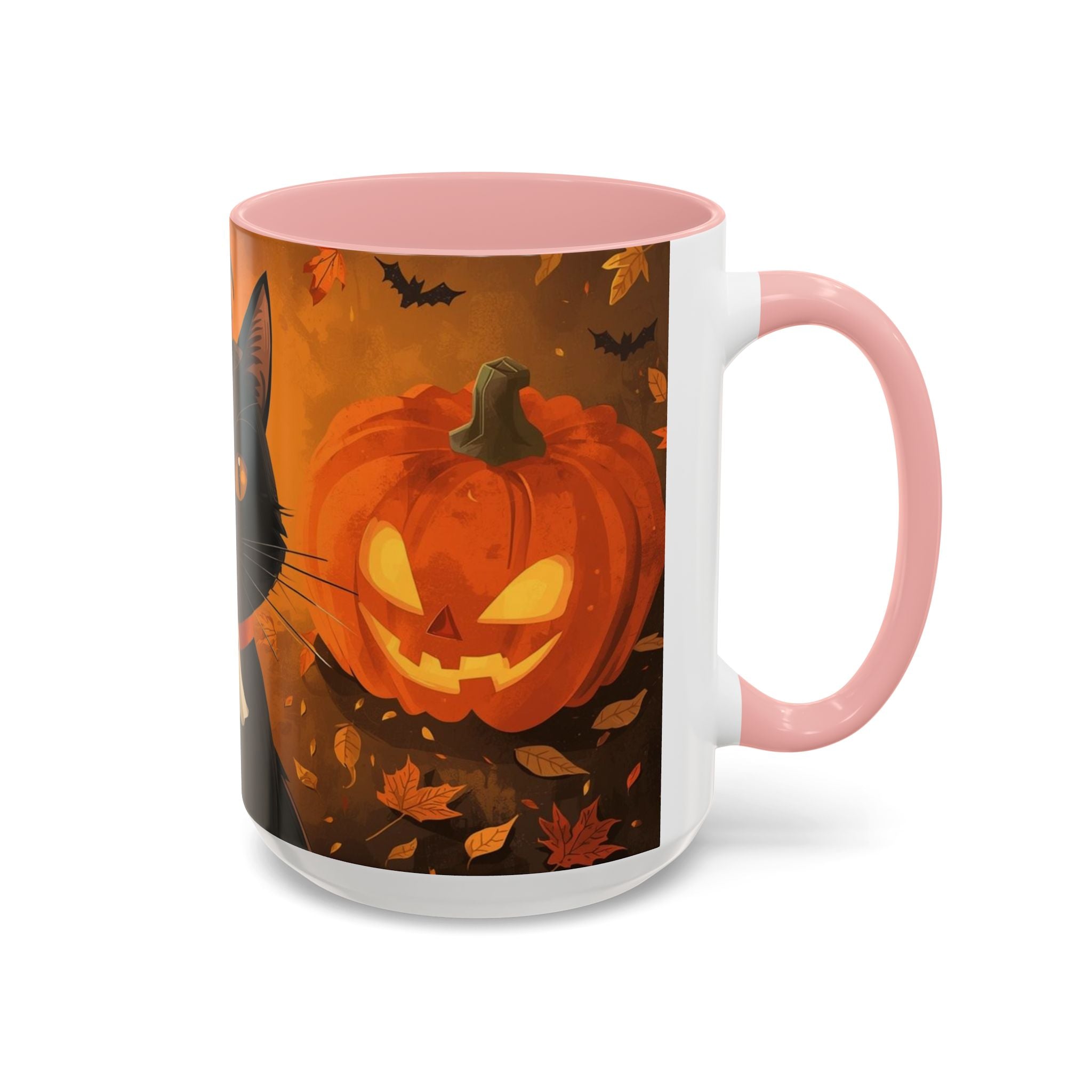 Halloween Cat Coffee Mug - Spooky Black Cat & Pumpkin Design