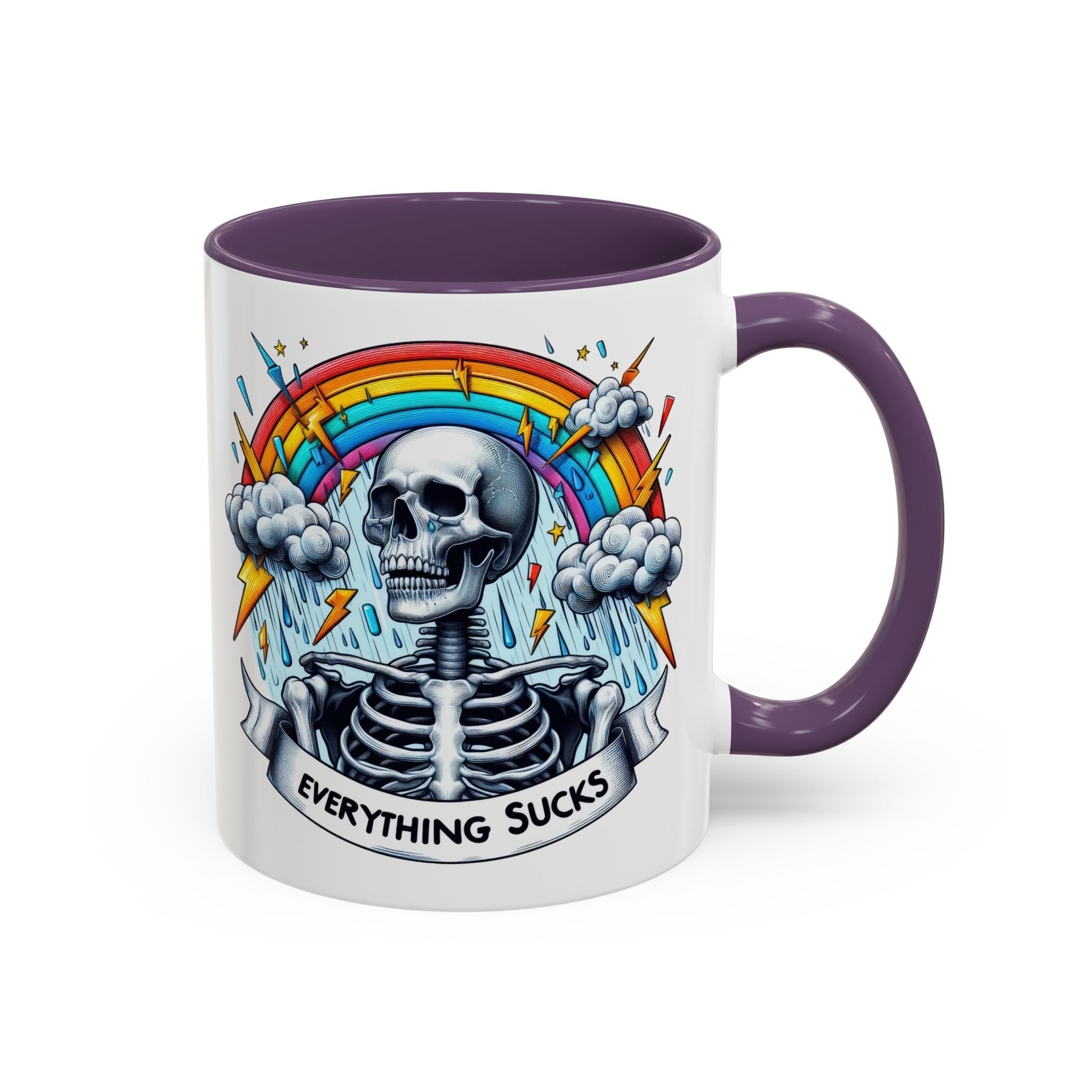 Everything Sucks Skeleton Coffee Mug | 11oz 15oz | Unique Gift for Coffee Lovers, Goth Home Décor, Quirky Humor Mug, Dark Aesthetic
