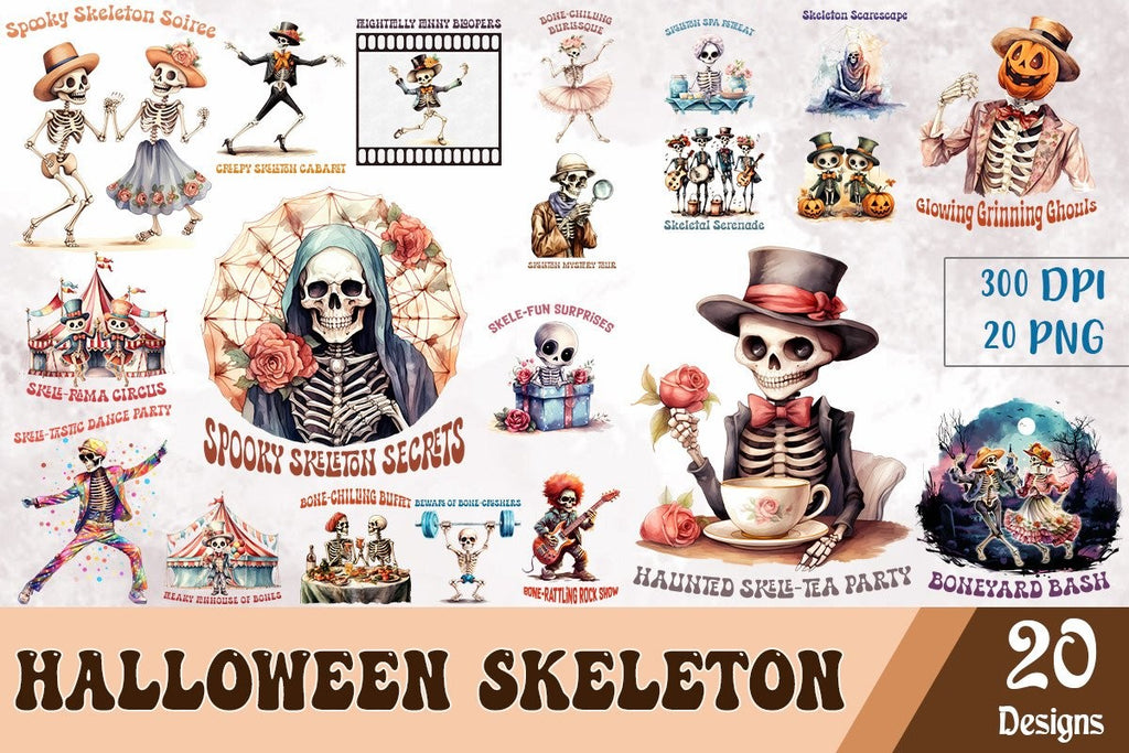 Skeleton Halloween Sublimation Bundle 20 png images download bundle
