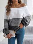 Color Block Off-Shoulder Long Sleeve Sweater