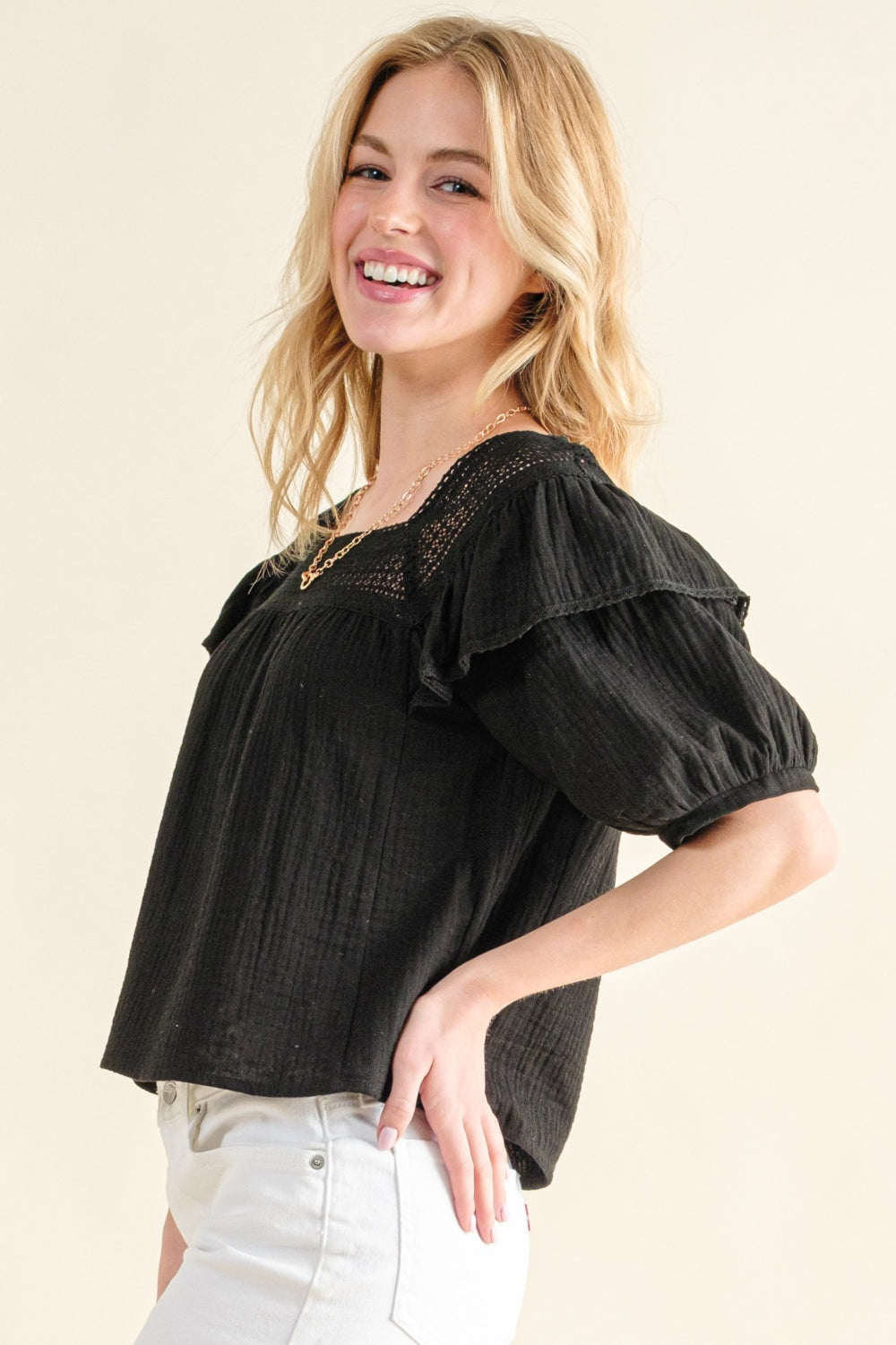 And The Why Square Neck Ruffled Blouse