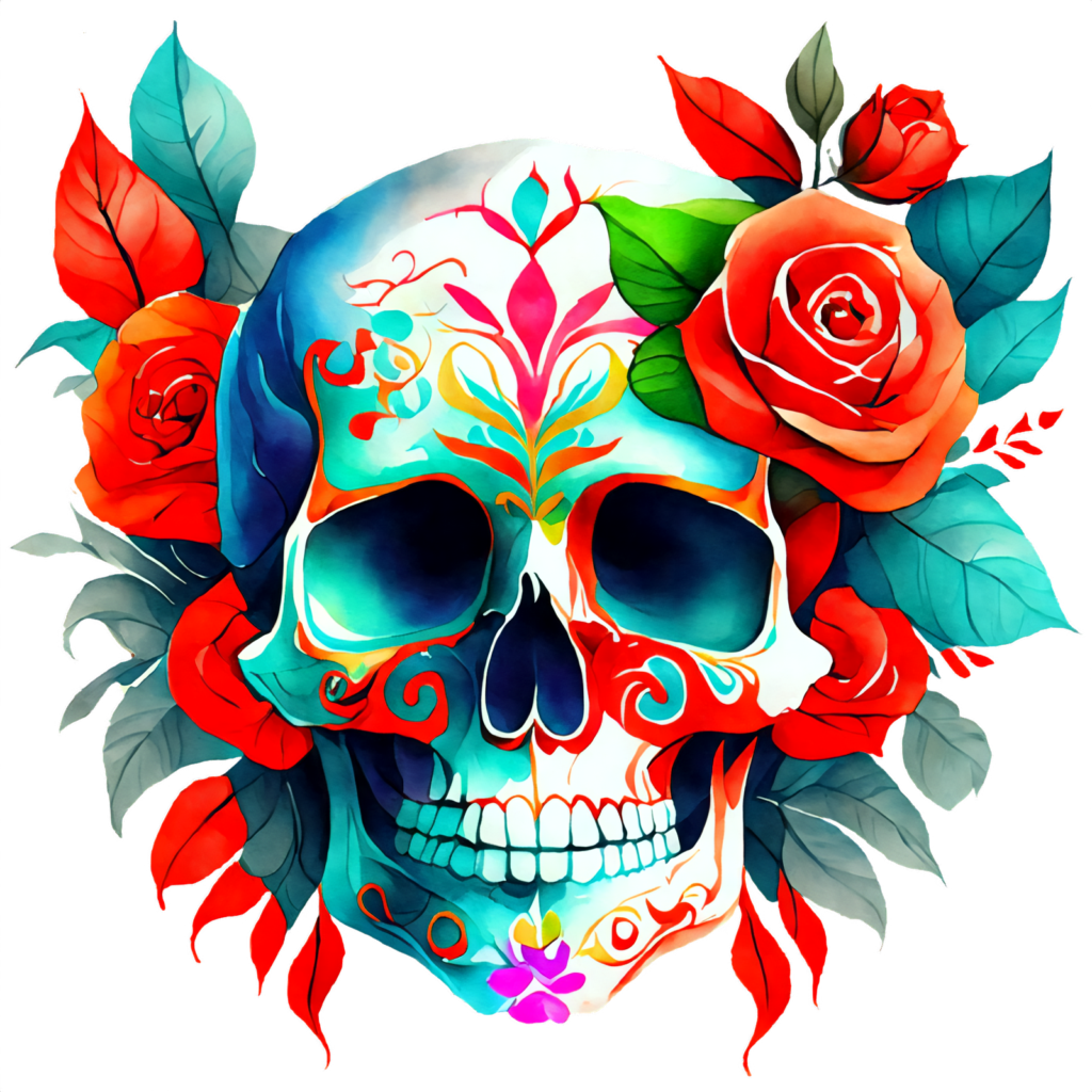 colorful skulls png designs for print on demand