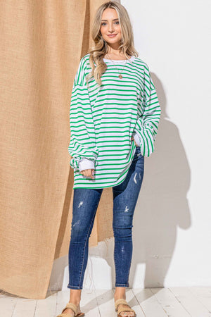 And The Why Oversized Striped Balloon Sleeve Top