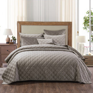 DaDa Bedding Velveteen Double Sided Quilted Coverlet Bedspread Set, Taupe Grey (JHW831)