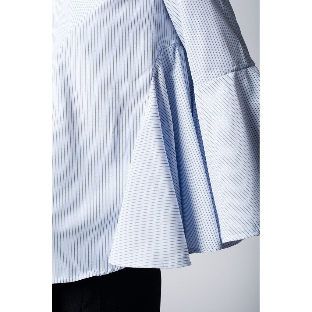 Blue pinstripe top with fluted sleeves