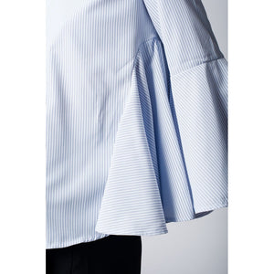 Blue pinstripe top with fluted sleeves