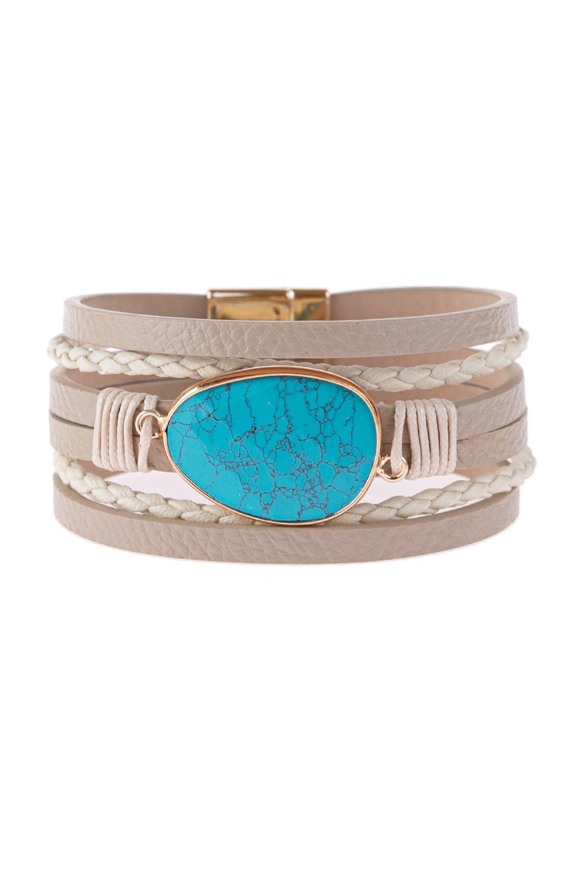 Hdb3124 - Multi Line Leather With Magnetic Lock Charm Bracelet