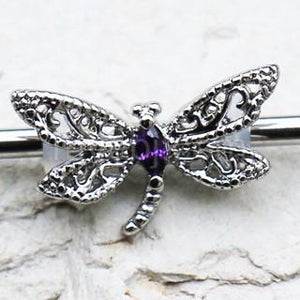 316L Stainless Steel Ornate Dragonfly Industrial Barbell