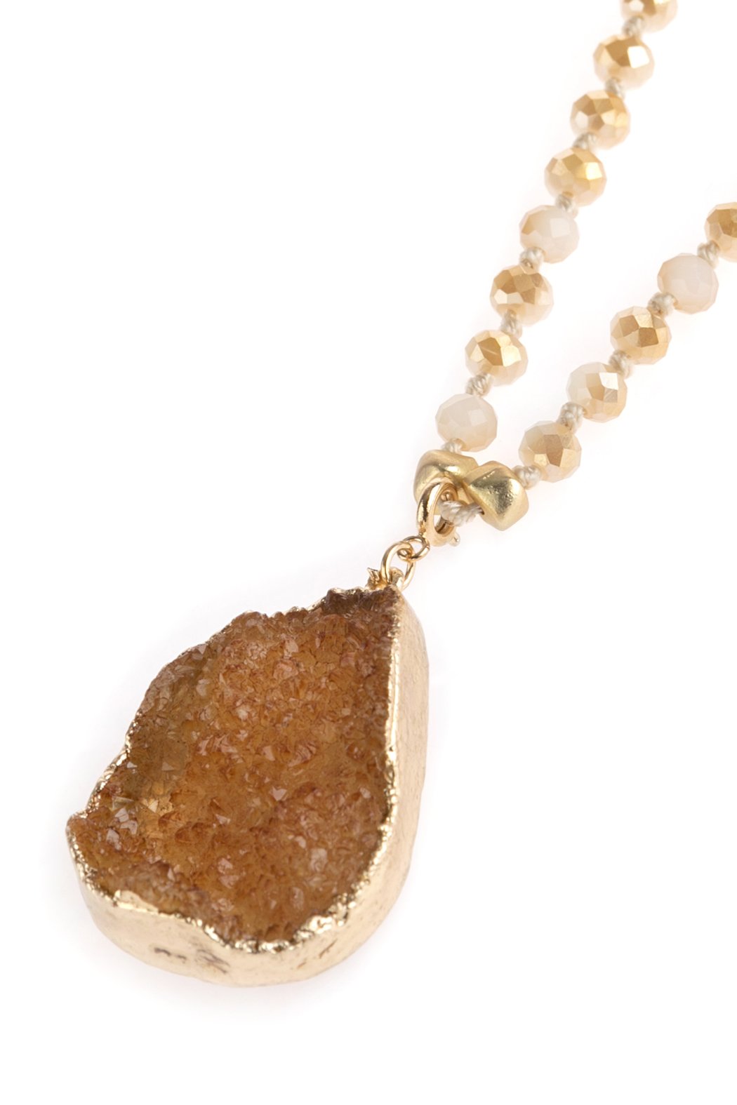 Hdn2749 - Druzy Stone Pendant Glass Beaded Necklace
